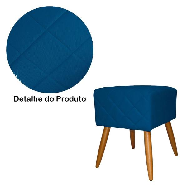 Imagem de Kit Poltrona Decorativa Marcela Mais Puff Isabela Pés Palito Suede Azul Royal - DS Estofados