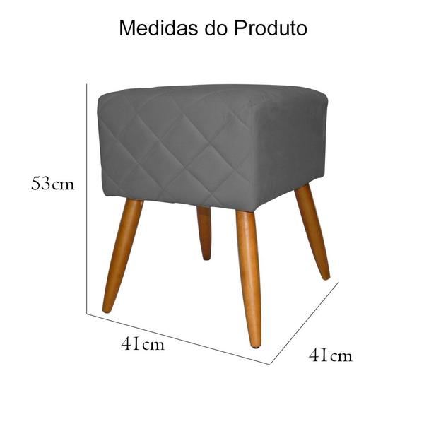 Imagem de Kit Poltrona Decorativa Marcela Mais Puff Isabela Pés Palito Suede Cinza - DS Estofados