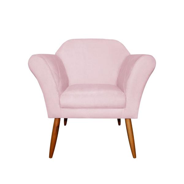 Imagem de Kit Poltrona Decorativa Marcela Mais Puff Isabela Pés Palito Suede Rosa Bebê - DS Estofados