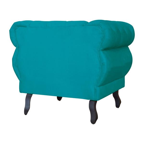 Imagem de Kit Poltrona Decorativa Maya Mais Puff Baú Retrô Pés Luis XV Suede Azul Turquesa - DS Estofados