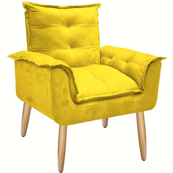 Imagem de Kit Poltrona Decorativa Opalla Luxo Suede Amarelo Recepção Pés Palito