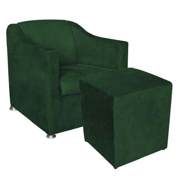 Imagem de Kit Poltrona Decorativa Tilla e Puff Dado Suede Verde - Móveis Mafer