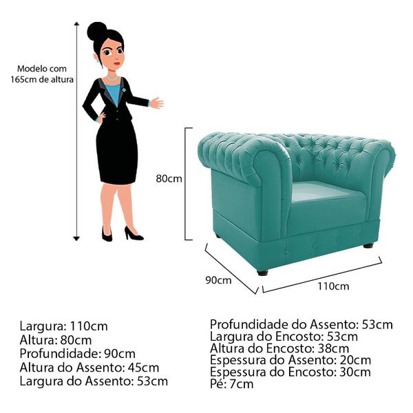 Imagem de Kit Poltrona e Namoradeira Chesterfield Ana Suede Azul Tiffany - Amarena Móveis