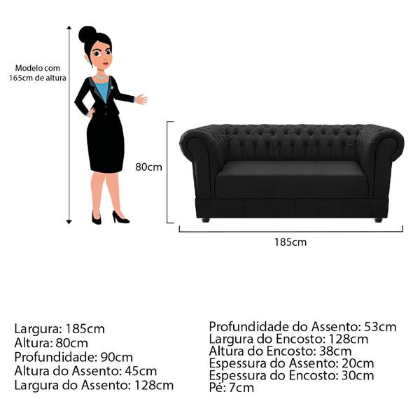 Imagem de Kit Poltrona e Namoradeira Chesterfield Ana Suede Preto - Doce Sonho Móveis