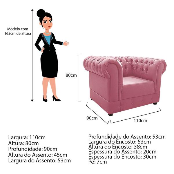 Imagem de Kit Poltrona e Namoradeira Chesterfield Ana Suede Rosa Bebê - ADJ Decor