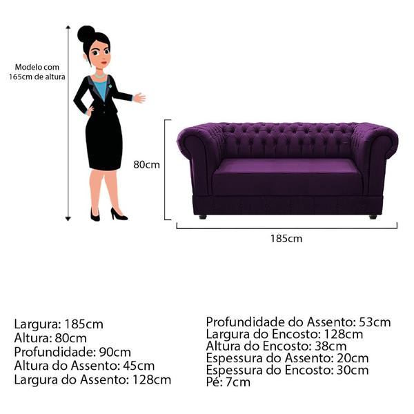 Imagem de Kit Poltrona e Namoradeira Chesterfield Ana Suede Roxo - ADJ Decor