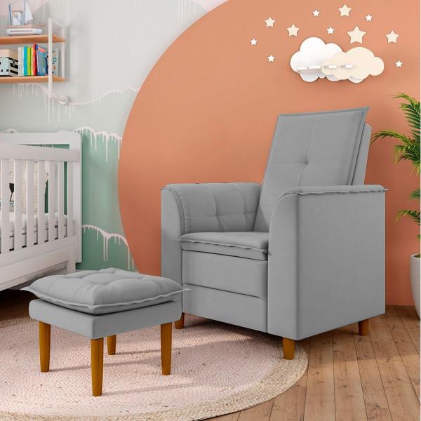 Kit Poltrona E Puff Amamentação Confortável Ternura Veludo - Tatite Decor Imagem de Kit Poltrona E Puff Amamentação Confortável Ternura Veludo