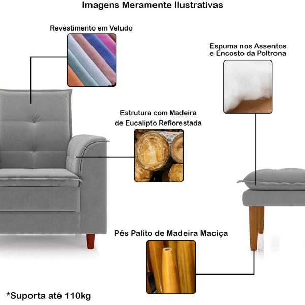 Kit Poltrona E Puff Amamentação Confortável Ternura Veludo - Tatite Decor Imagem de Kit Poltrona E Puff Amamentação Confortável Ternura Veludo