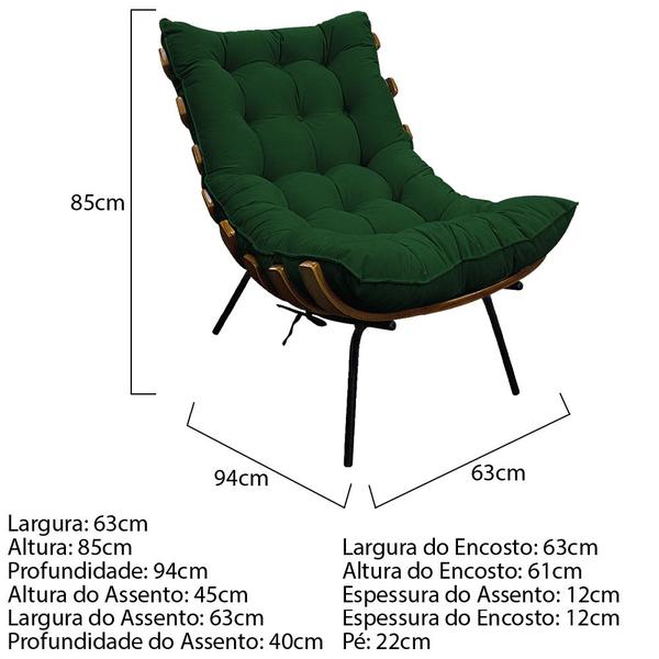 Imagem de Kit Poltrona e Puff Costela Base Fixa Suede Verde - ADJ Decor