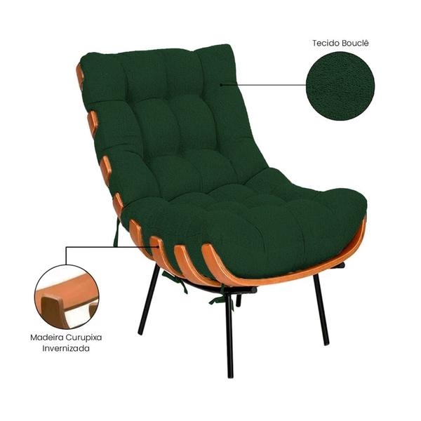 Imagem de Kit Poltrona e Puff Costela Bouclê Verde - Vallisa Decor