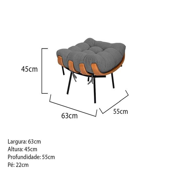 Imagem de Kit Poltrona e Puff Costela Pés Fixo Linho Chumbo - ADJ Decor