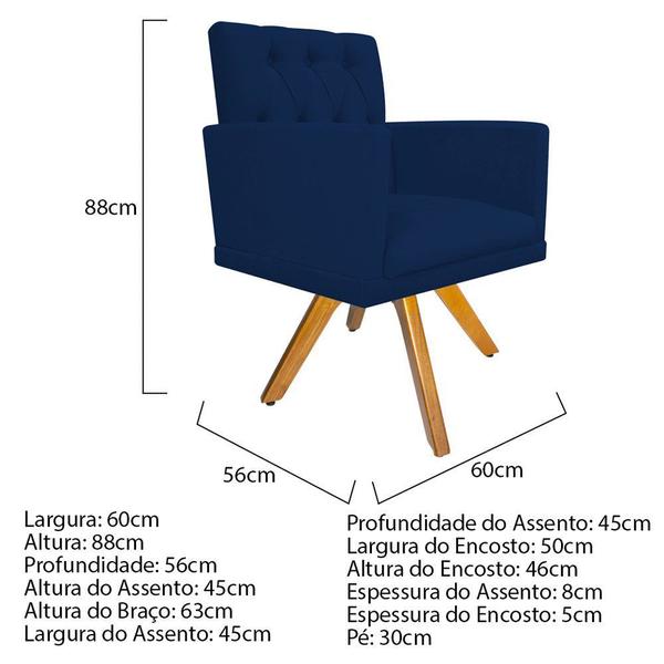 Imagem de kit Poltrona e Puff Fernanda Base Giratória de Madeira Suede Azul Marinho - DAMAFFÊ MÓVEIS