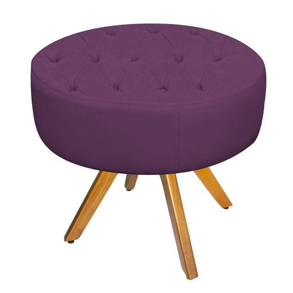 Imagem de kit Poltrona e Puff Nanda Base Giratória de Madeira Suede Roxo - KDAcanto Móveis