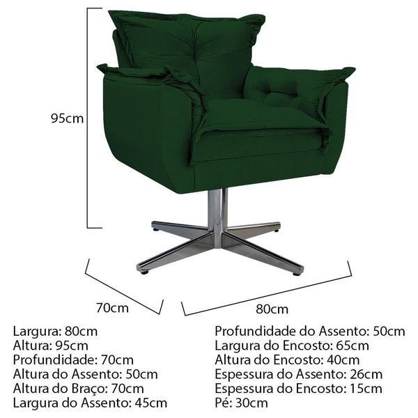 Imagem de Kit Poltrona e Puff Opala Base Giratória de Metal Suede Verde - KDAcanto Móveis