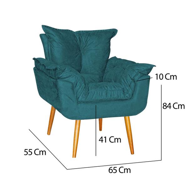 Imagem de Kit Poltrona e Puff Opala Para Quarto Sala Recepção Suede Azul Turquesa - Ninho Decor