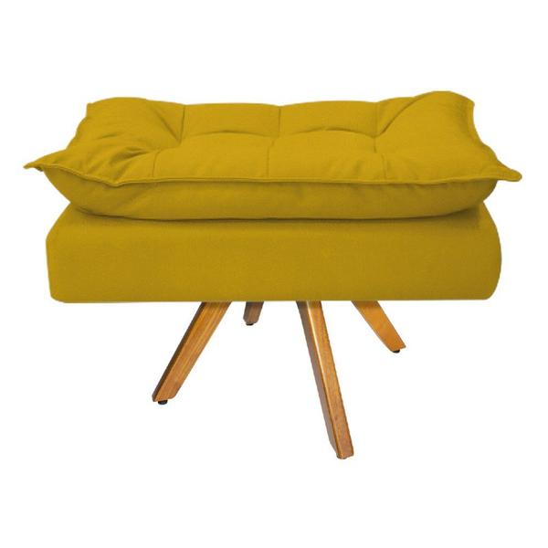 Imagem de Kit Poltrona e Puff Zatti Base Giratória de Madeira Sala de Estar Suede Amarelo - KDAcanto Móveis