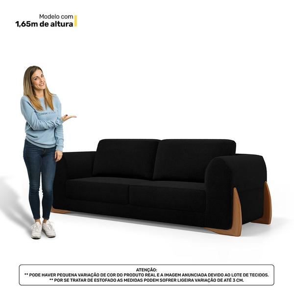 Imagem de Kit Poltrona e Sofá Bloom 200cm 03 Lugares com Pés de Madeira Bouclê Preto - Desk Design