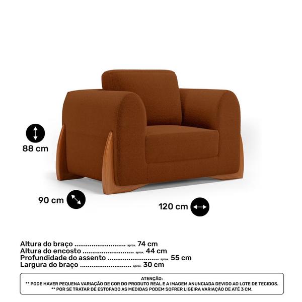 Imagem de Kit Poltrona e Sofá Bloom 200cm 03 Lugares com Pés de Madeira Bouclê Terracota - Desk Design