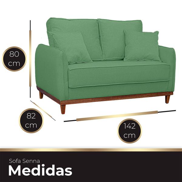 Imagem de Kit Poltrona e Sofa Sena 2 Lugar Base de Madeira para Sala Hotel Linho Verde