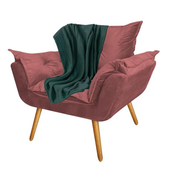 Imagem de Kit Poltrona Fatte com Manta Soft Verde e Estante Livreiro Ferro Cinza MDF Freijó Suede Rose Gold - Ahazzo Móveis