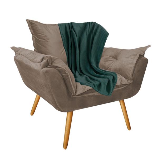 Imagem de Kit Poltrona Fatte com Manta Soft Verde e Estante Livreiro Ferro Preto MDF Imbuia Suede Bege - Ahazzo Móveis