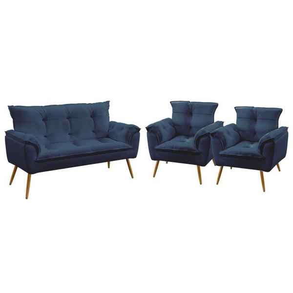 Kit Poltrona Namoradeira e 2 Poltronas Decorativas Almofadadas Opala Sued Azul Marinho Aradecor Imagem de Kit Poltrona Namoradeira e 2 Poltronas Decorativas Almofadadas Opala Sued Azul Marinho Aradecor
