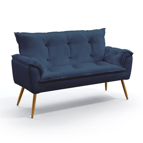 Imagem de Kit Poltrona Namoradeira e 2 Poltronas Decorativas Beta Puff Solar Suede Azul Marinho Aradecor