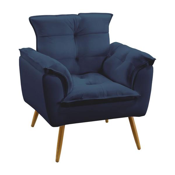 Imagem de Kit Poltrona Namoradeira e 2 Poltronas Decorativas Beta Suede Azul Marinho Aradecor