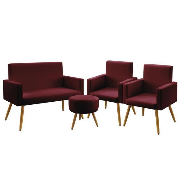 Imagem de Kit Poltrona Namoradeira e 2 Poltronas Decorativas Nina Puff Solar Suede Bordô Aradecor