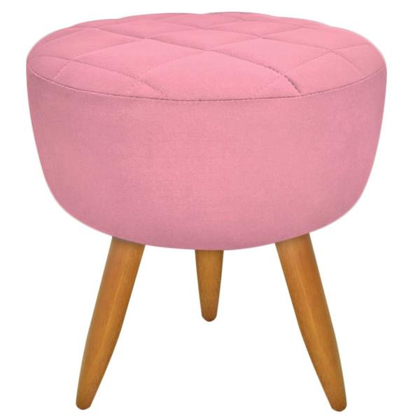 Imagem de Kit Poltrona + Puff Decorativo Maitê Suede Rosa Pés Madeira Ms Decor