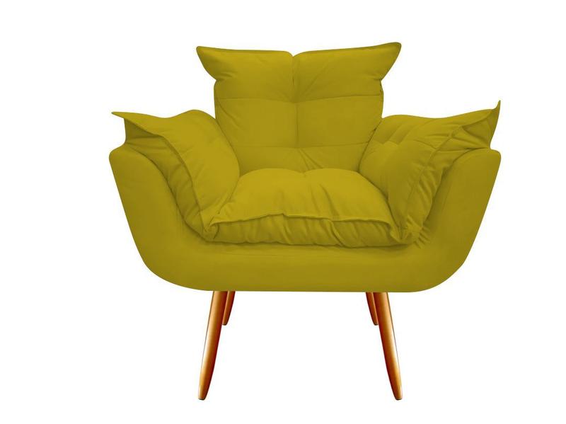 Imagem de Kit Poltrona + Puff Decorativo Opala Suede Amarelo Pés Madeira Ms Decor