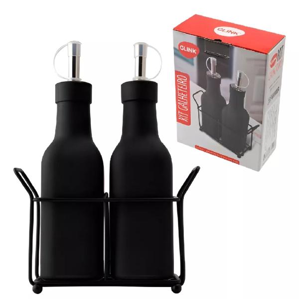 Imagem de Kit Porta Azeite e Vinagre Vidro Preto 180ml