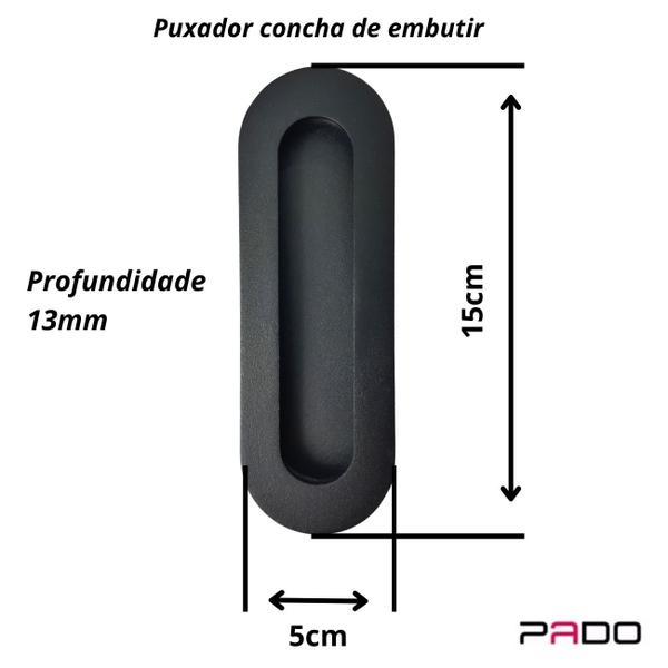 Imagem de Kit porta de correr fechadura com puxador de inox black Pado