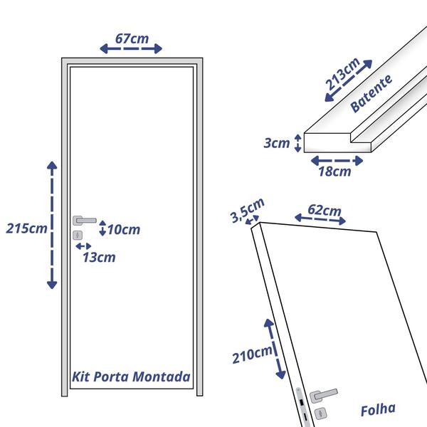 Imagem de Kit Porta de Madeira 210x62cm Batente 18cm Lisa Primer Uniportas