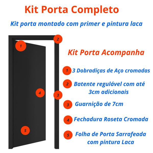 Imagem de Kit Porta de Madeira 210x70cm Lisa Laqueada Direita Moldufama