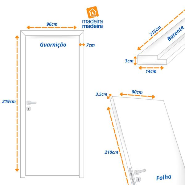Imagem de Kit Porta de Madeira 210x80cm Frisada Laqueada Esquerda Moldufama