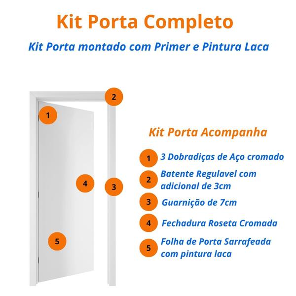 Imagem de Kit Porta de Madeira 210x80cm Lisa Laqueada Direita Moldufama