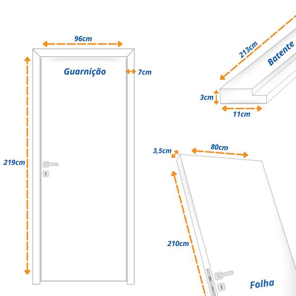 Imagem de Kit Porta de Madeira 210x80cm Lisa Laqueada Direita Moldufama