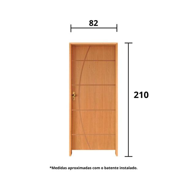 Imagem de Kit Porta de Madeira 210x82cm Batente 14cm Fechadura Golf Belissima 5 Rodam