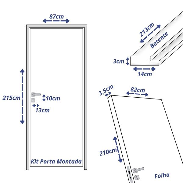 Imagem de Kit Porta de Madeira 210x82cm Batente 14cm Lisa Primer Uniportas