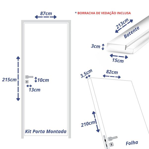 Imagem de Kit Porta de Madeira 210x82cm Batente 15cm Lisa Primer Uniportas