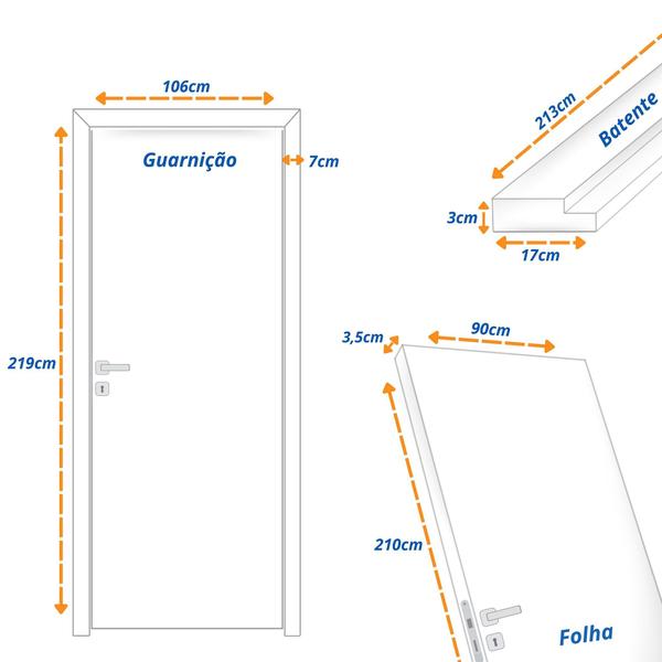 Imagem de Kit Porta de Madeira 210x90cm Lisa Laqueada Esquerda Moldufama