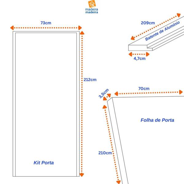 Imagem de Kit Porta de Madeira 212x73cm Batente de Aluminio 4,7cm Duraplac Marrom