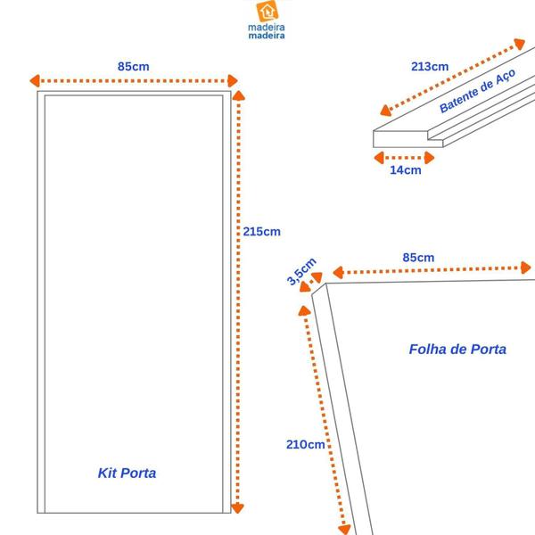 Imagem de Kit Porta de Madeira 215x85cm Batente de Aço 14cm Duraplac Marrom