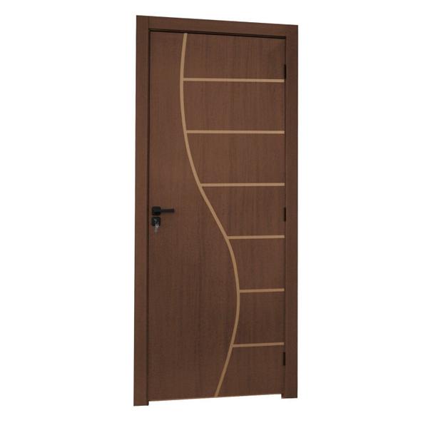 Imagem de KIt Porta de Madeira Decorada 215x74cm Batente 16cm Cantareira Ipê