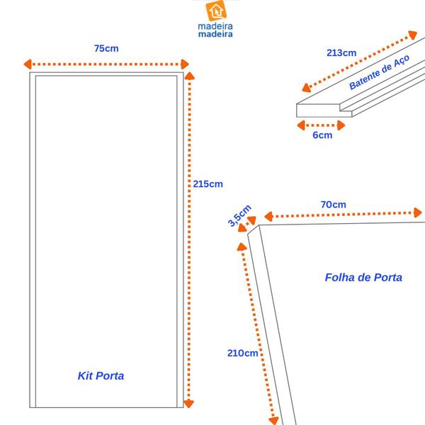 Imagem de Kit Porta de Madeira Decorada 215x75cm com Batente de Aço 6cm Cantareira MGM