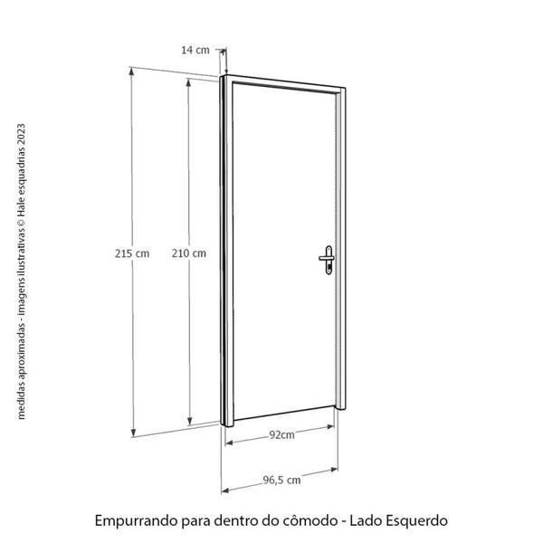 Imagem de Kit Porta de Madeira Frisada 215,5x96,5cm Batente 14cm Fechadura Digital e Puxador Rodam