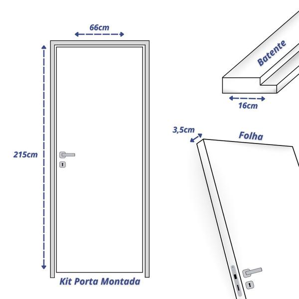 Imagem de Kit Porta de Madeira Lisa Angelim 210x62cm Batente 16cm Uniportas