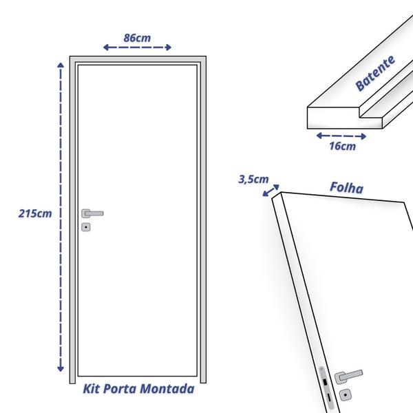 Imagem de Kit Porta de Madeira Lisa Angelim 210x82cm Batente 16cm Uniportas