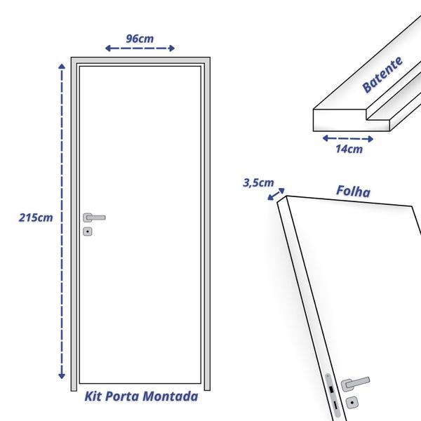 Imagem de Kit Porta de Madeira Lisa Angelim 210x92cm Batente 14cm Uniportas